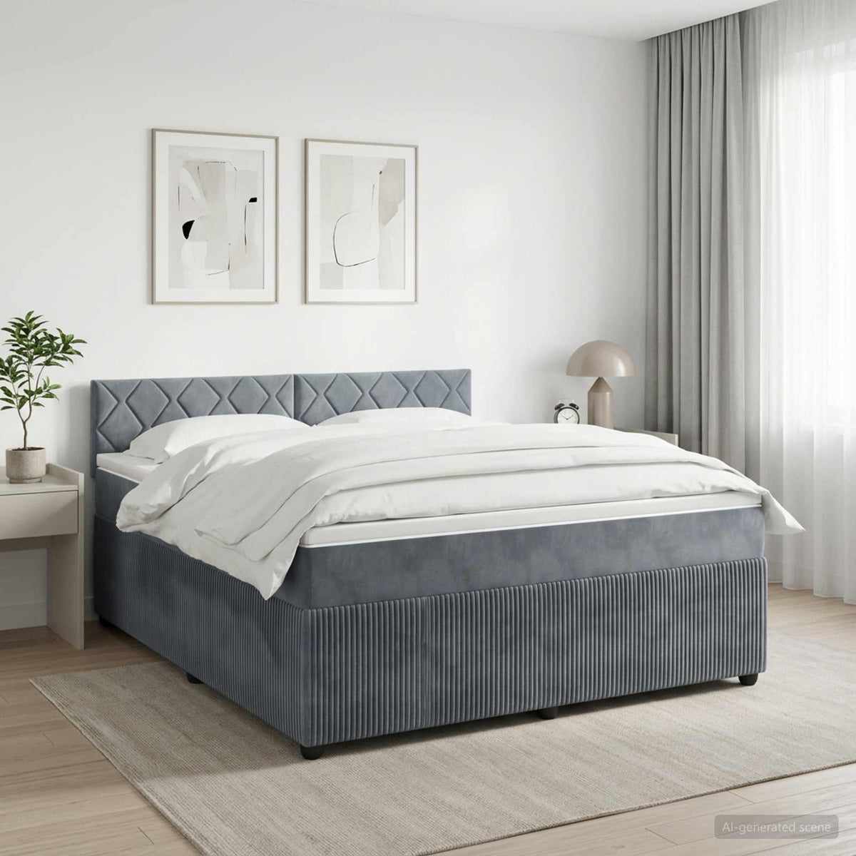 Lit boxspring avec matelas Gris foncé 160 x 200 cm Velours