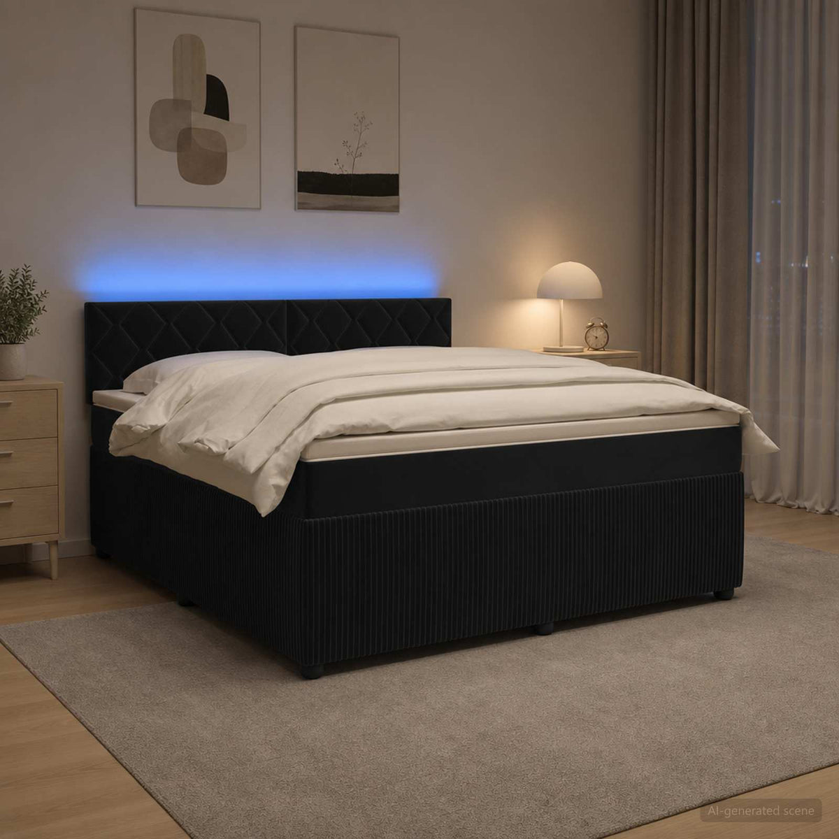 Lit boxspring avec matelas Noir 140 x 190 cm Velours