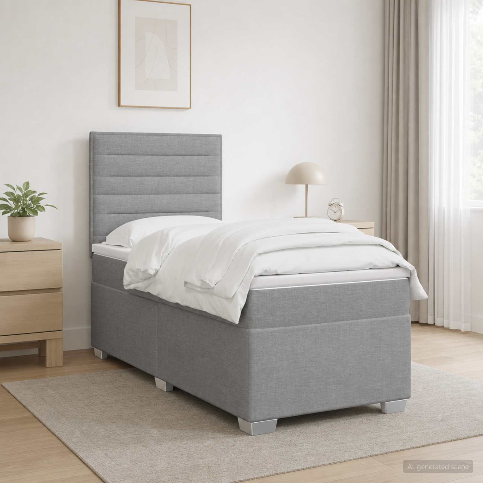 Lit boxspring avec matelas Gris clair 80 x 200 cm Tissu