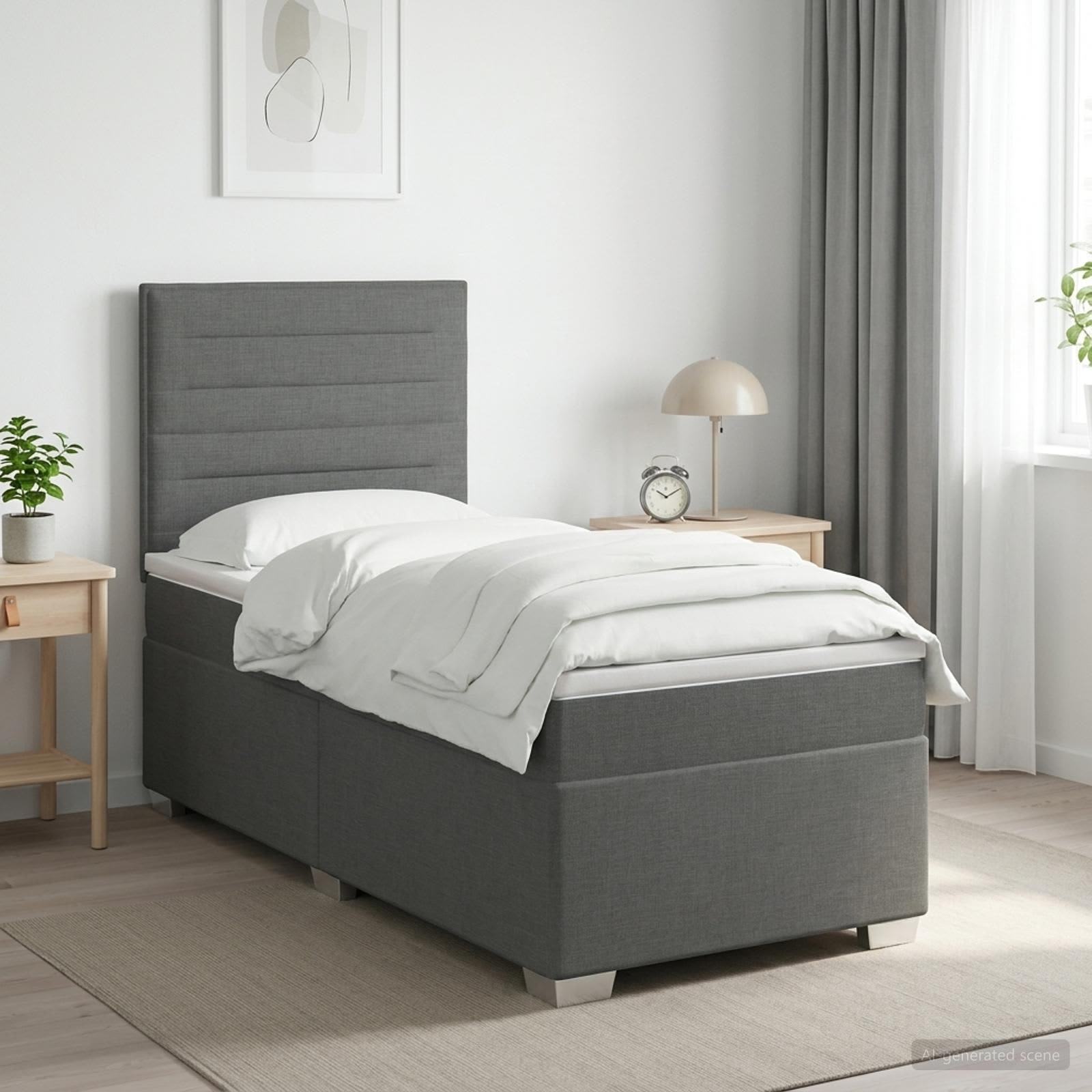 Lit boxspring avec matelas Gris foncé 90 x 190 cm Tissu