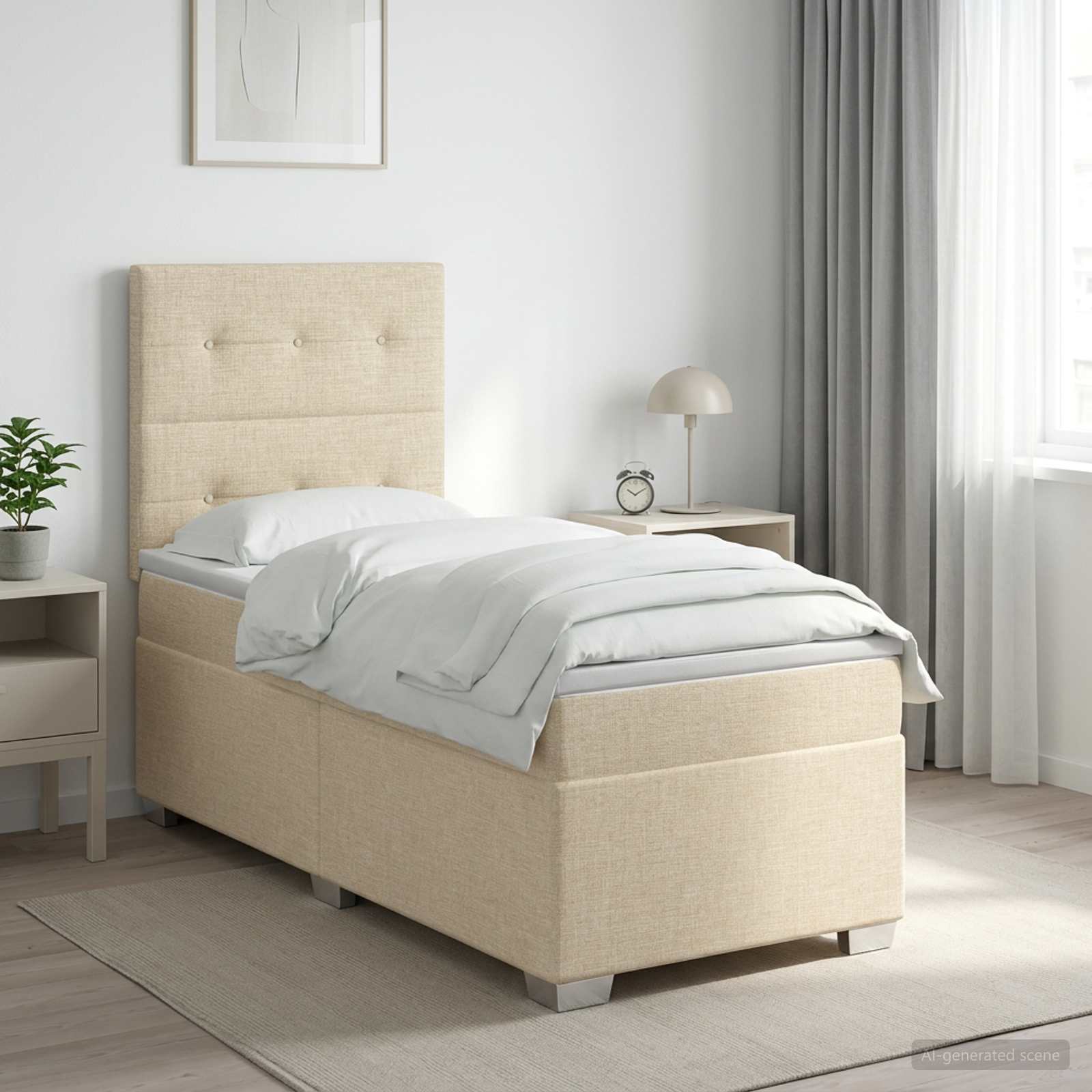 Lit boxspring avec matelas Crème 80 x 200 cm Tissu