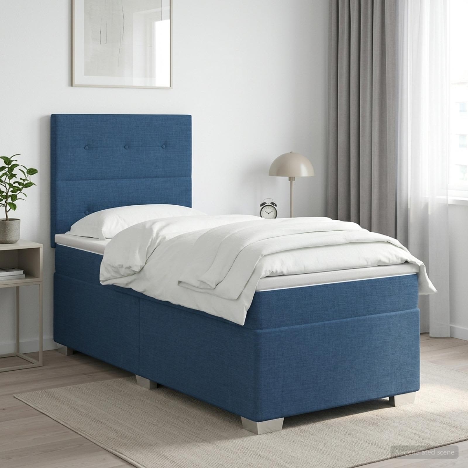 Lit boxspring avec matelas Bleu 90 x 200 cm Tissu