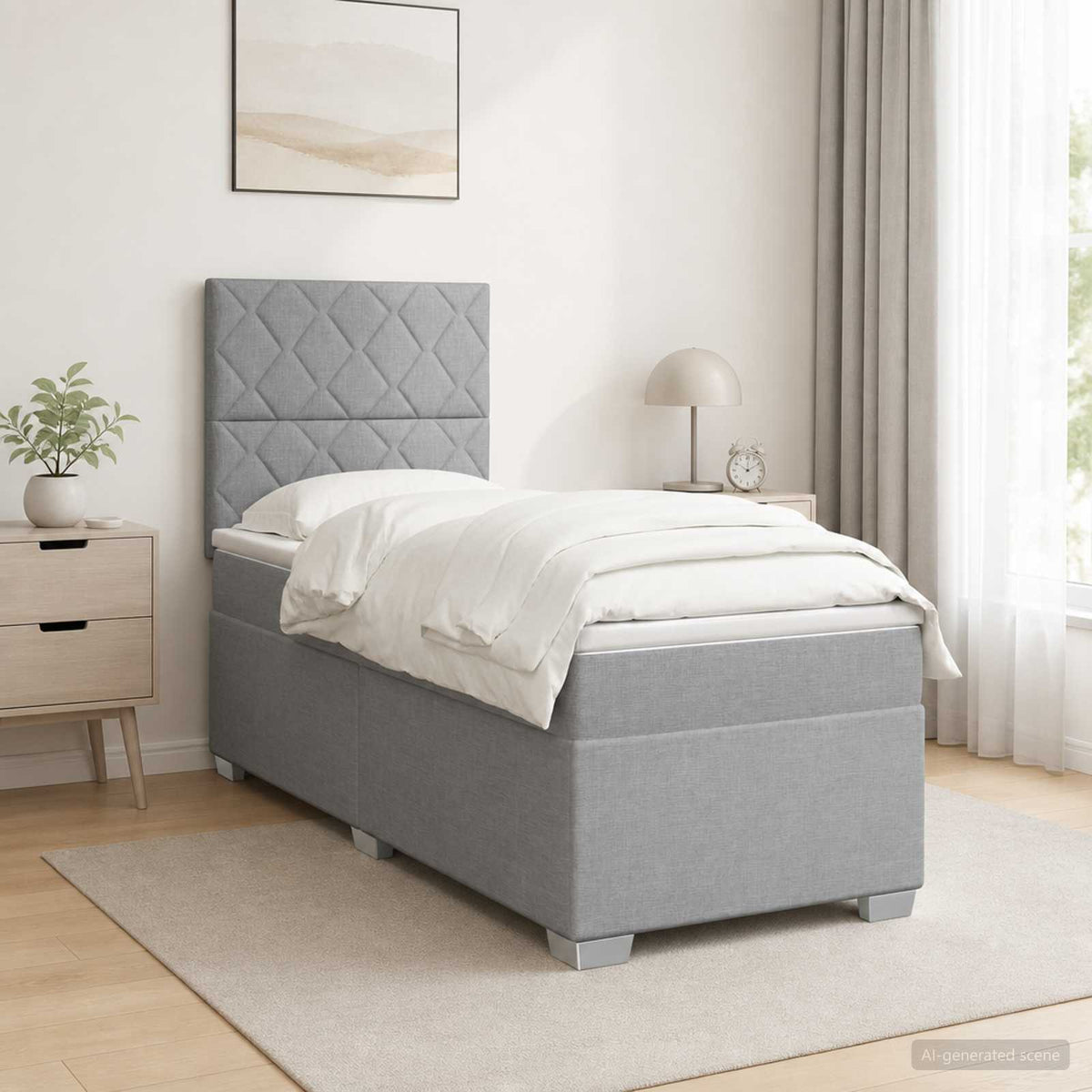 Lit boxspring avec matelas Gris clair 90 x 200 cm Tissu
