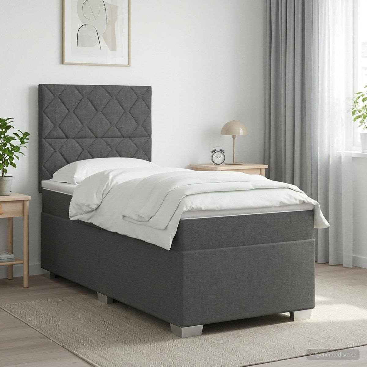 Lit boxspring avec matelas Gris foncé 80 x 200 cm Tissu