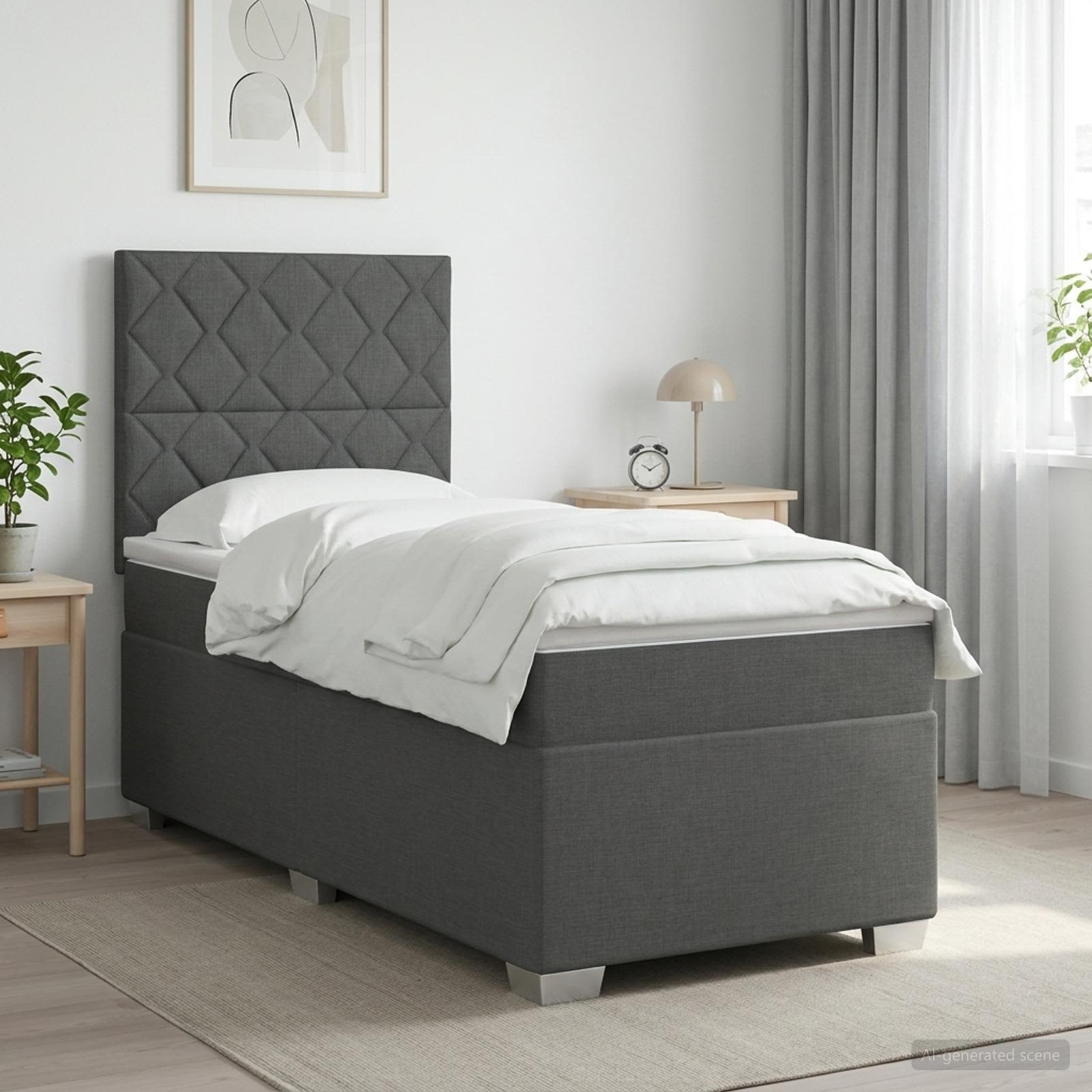 Lit boxspring avec matelas Gris foncé 100 x 200 cm Tissu