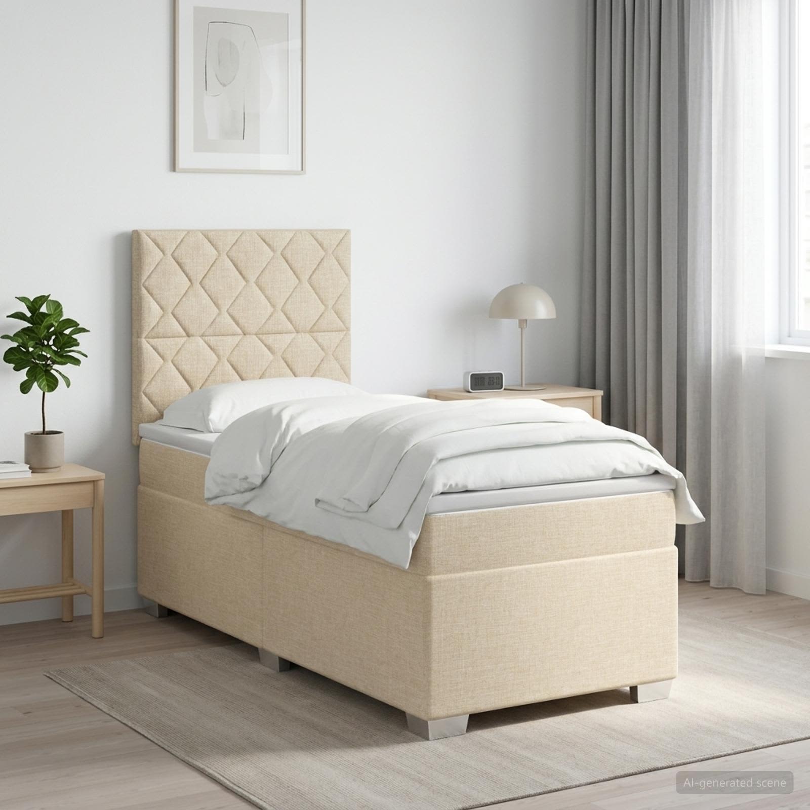 Lit boxspring avec matelas Crème 100 x 200 cm Tissu