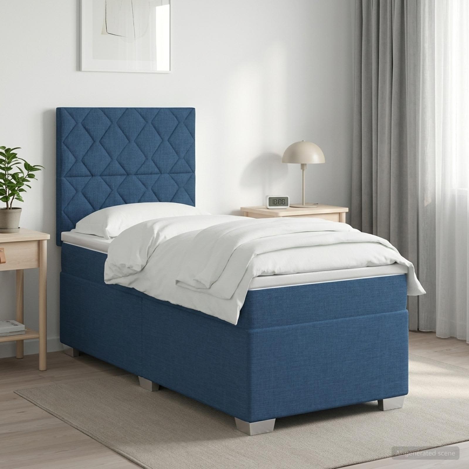 Lit boxspring avec matelas Bleu 100 x 200 cm Tissu