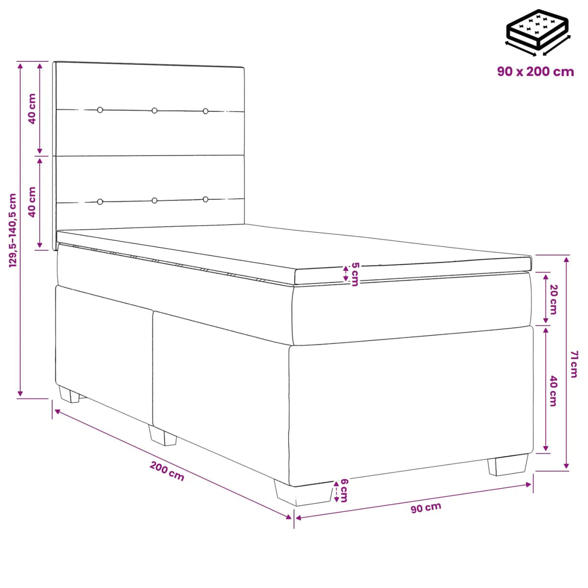 Lit boxspring avec matelas Taupe 90 x 200 cm Tissu - XIOS