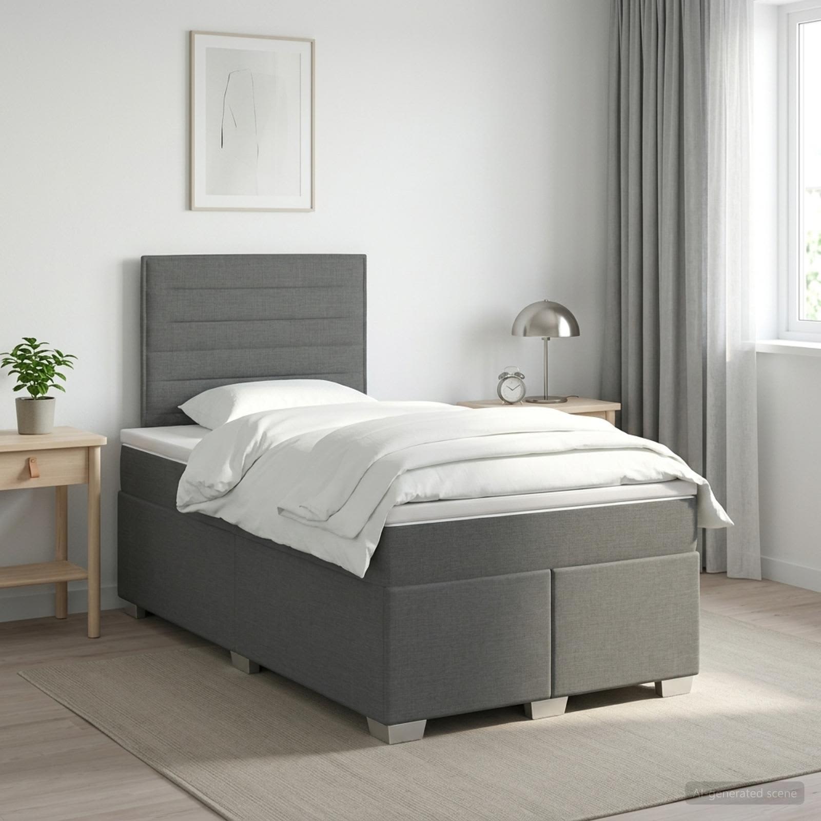 Lit boxspring avec matelas Gris foncé 120 x 200 cm Tissu