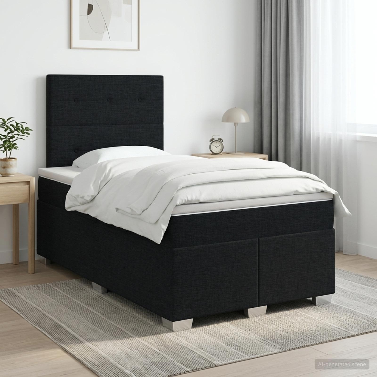 Lit boxspring avec matelas Noir 120 x 190 cm Tissu - XIOS