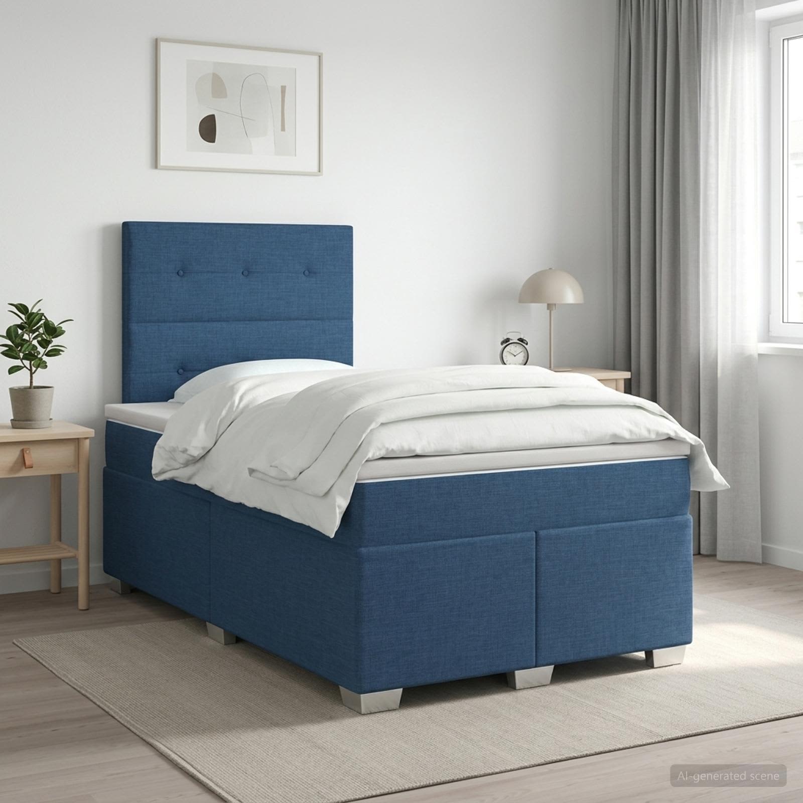 Lit boxspring avec matelas Bleu 120 x 200 cm Tissu