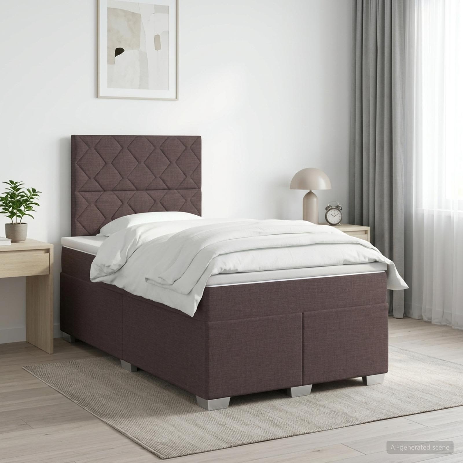 Lit boxspring avec matelas Marron foncé 120 x 200 cm Tissu