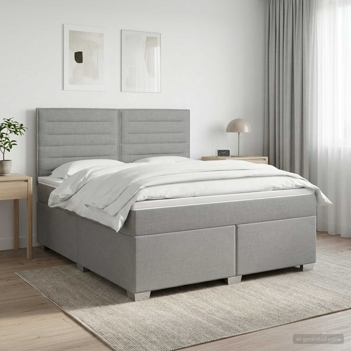 Lit boxspring avec matelas Gris clair 140 x 200 cm Tissu