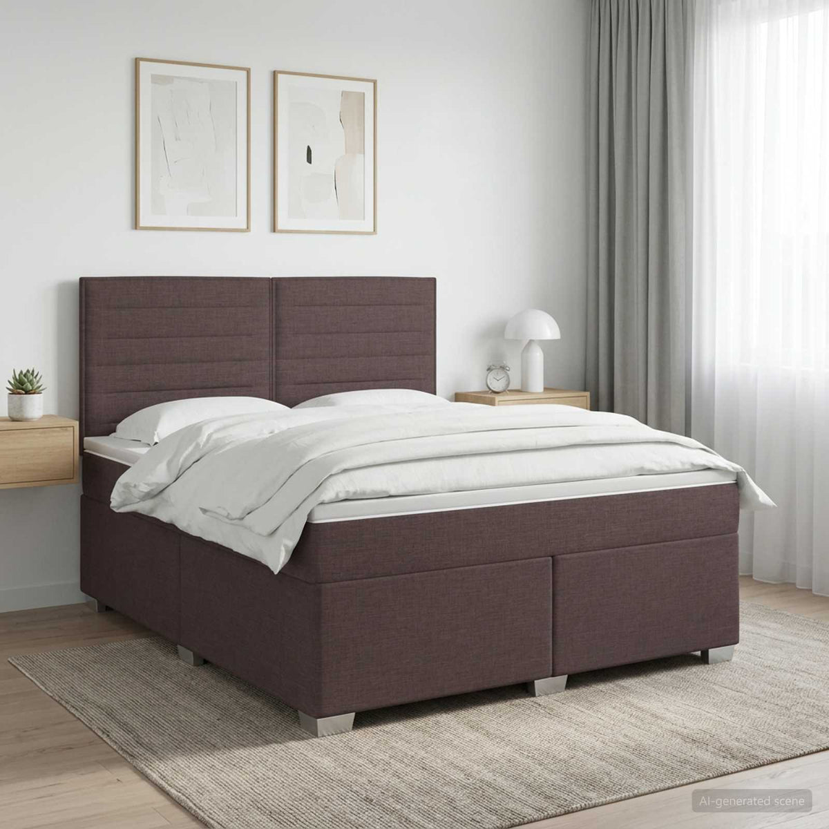 Lit boxspring avec matelas Marron foncé 140 x 190 cm Tissu