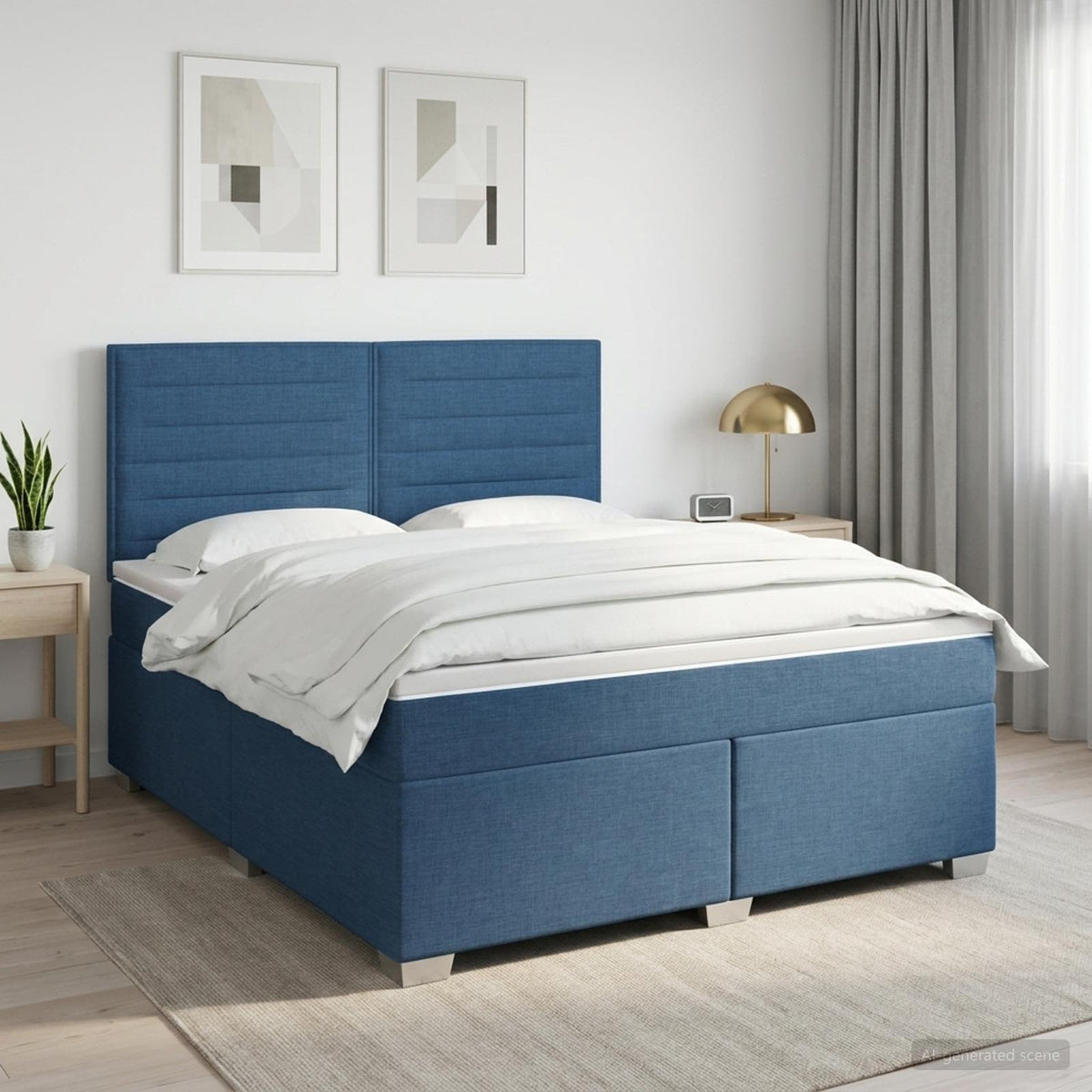 Lit boxspring avec matelas Bleu 140 x 200 cm Tissu