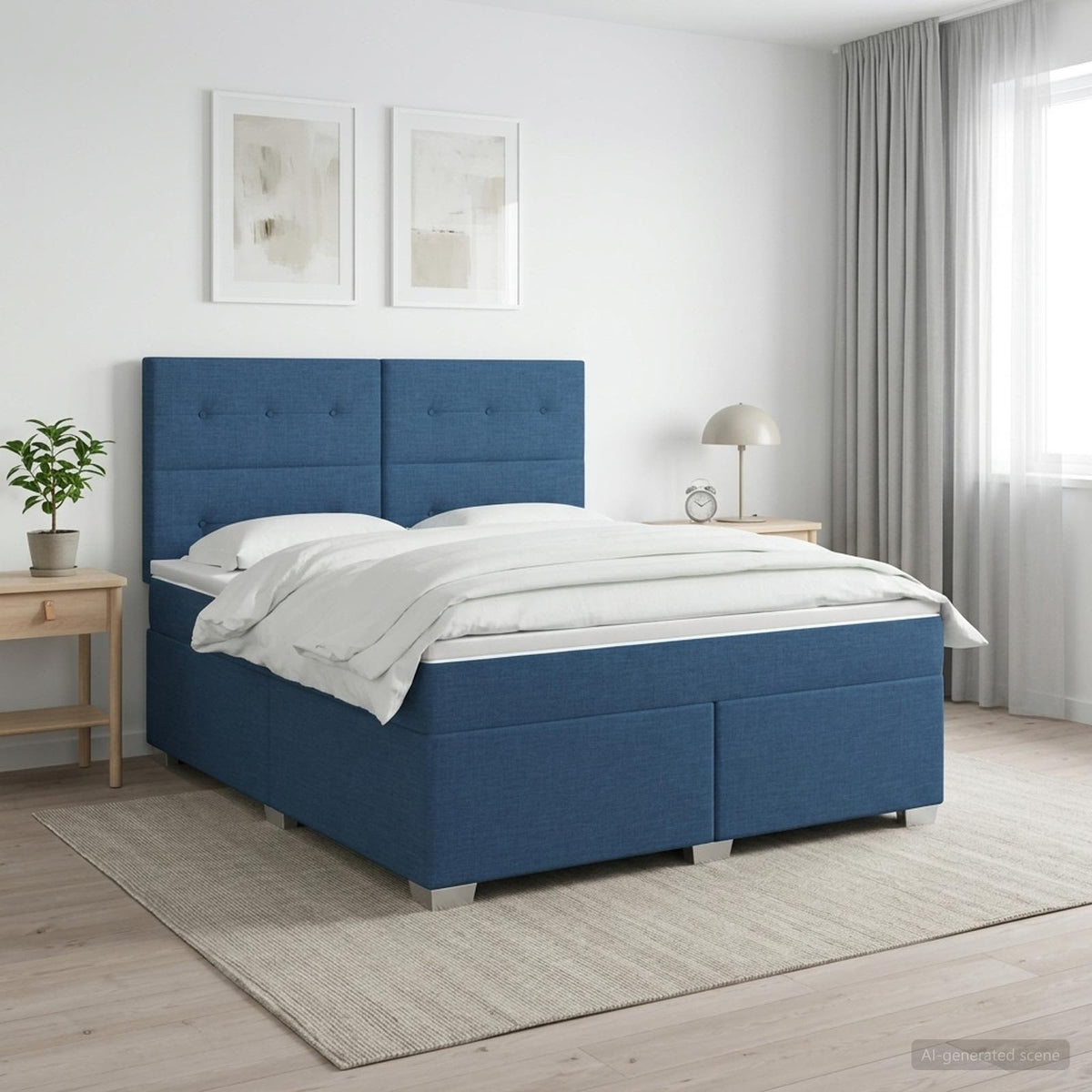 Lit boxspring avec matelas Bleu 140 x 190 cm Tissu