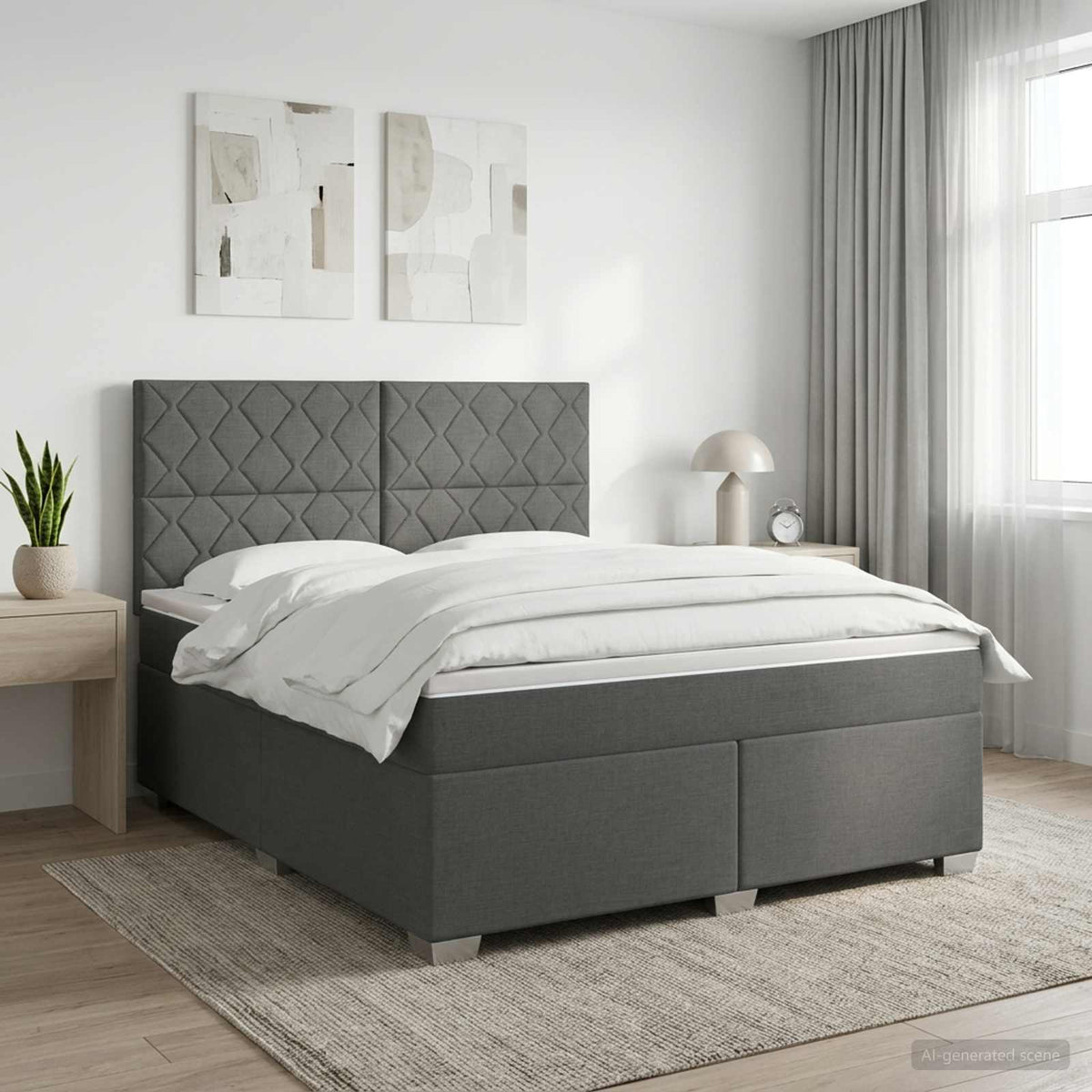 Lit boxspring avec matelas Gris foncé 140 x 190 cm Tissu