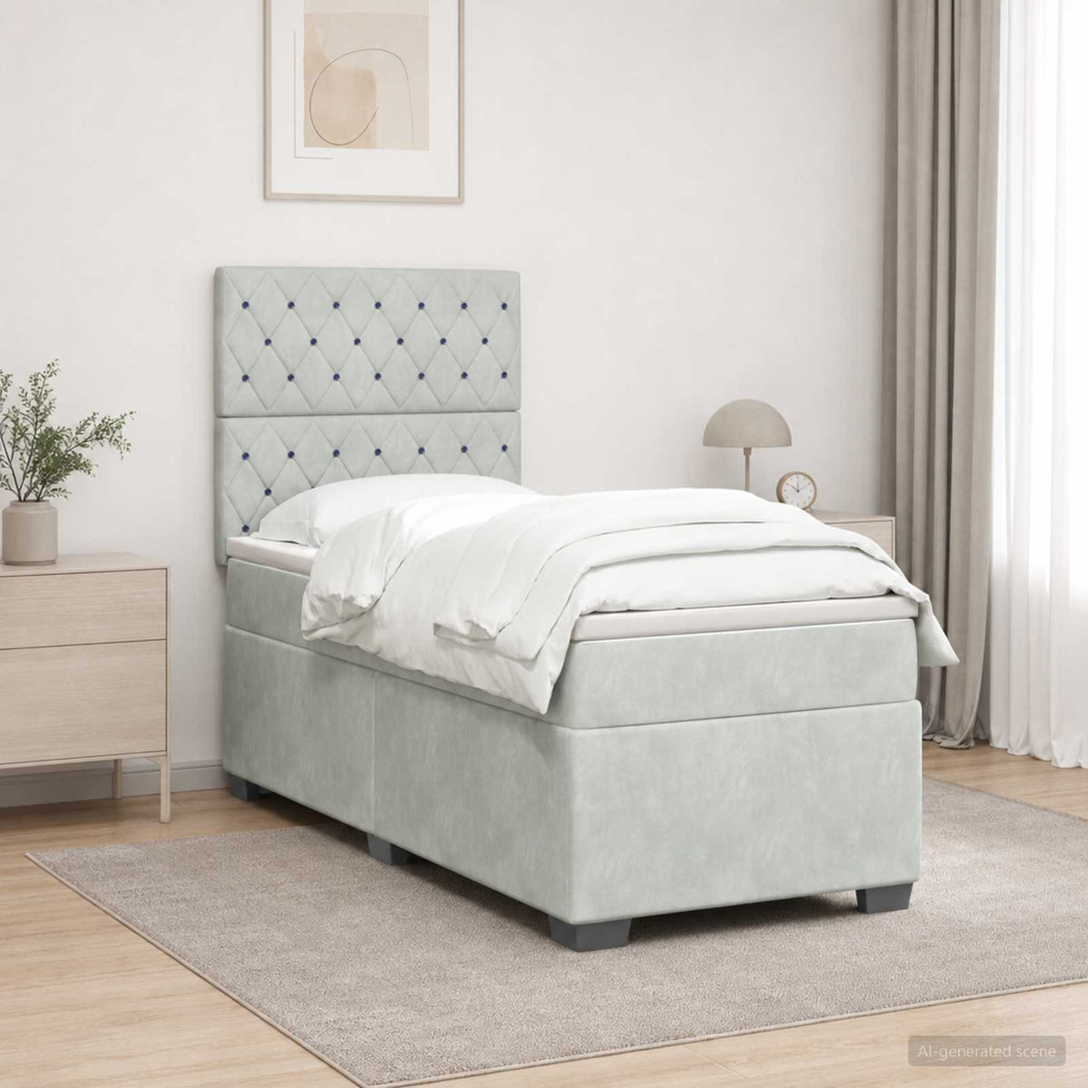 Lit boxspring avec matelas Gris clair 90 x 200 cm Velours
