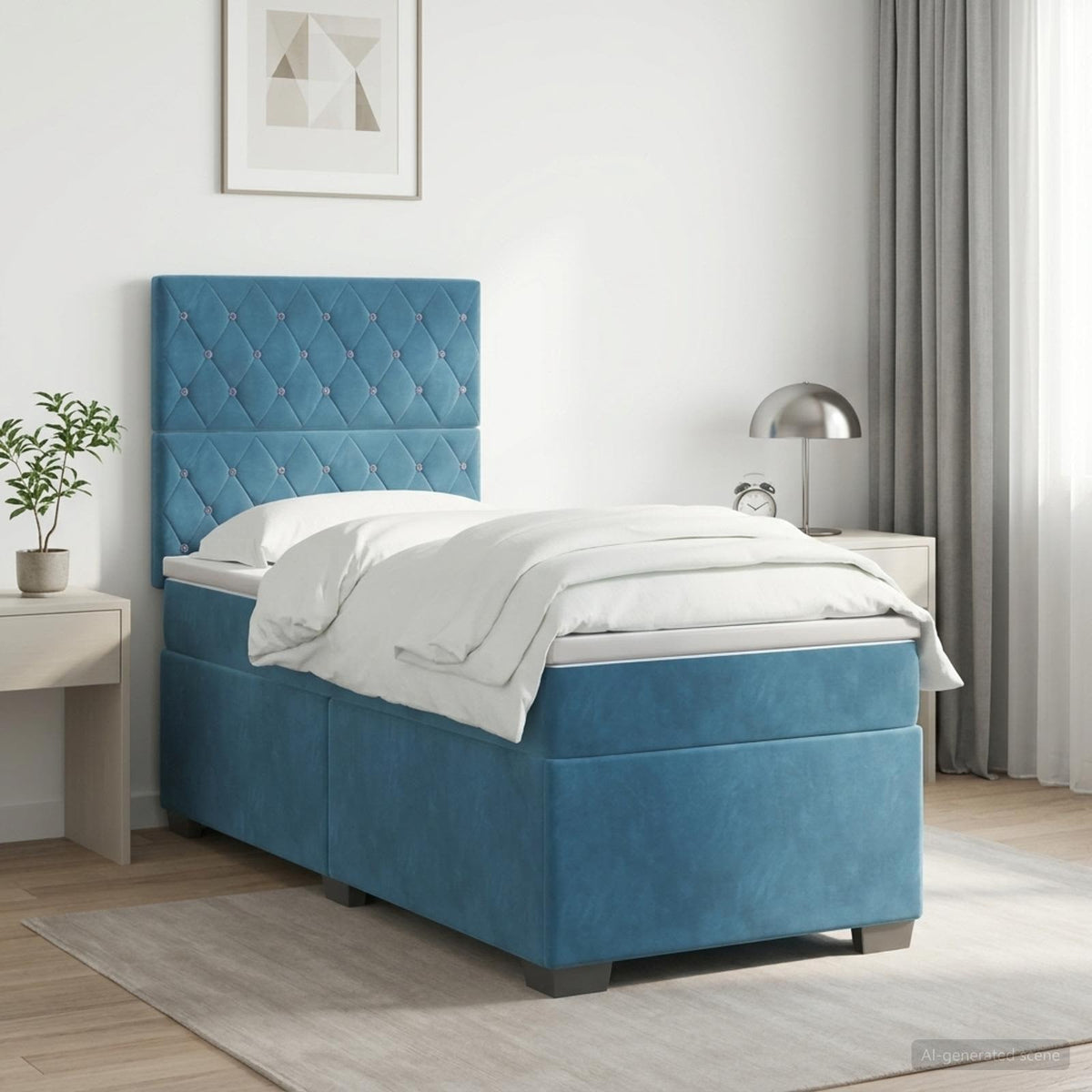 Lit boxspring avec matelas Bleu 90 x 200 cm Velours