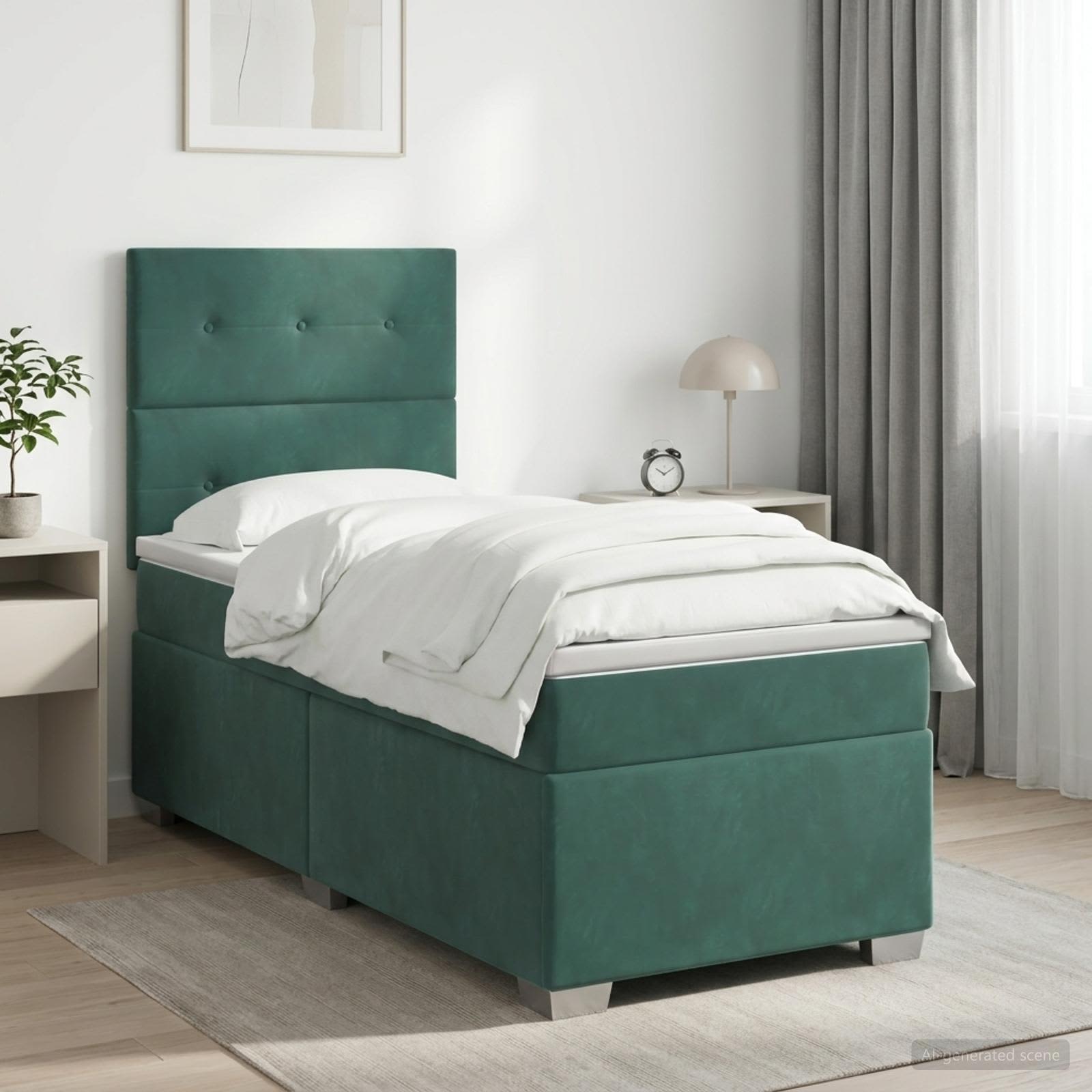 Lit boxspring avec matelas Vert foncé 90 x 190 cm Velours