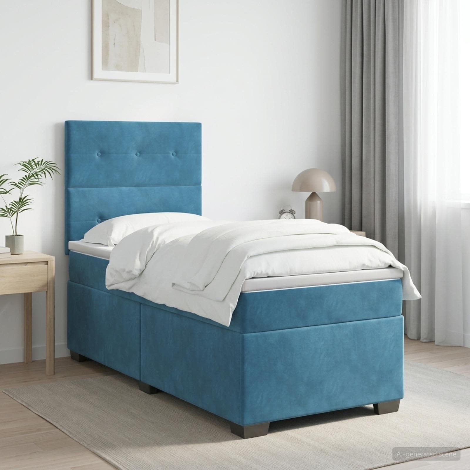 Lit boxspring avec matelas Bleu 100 x 200 cm Velours
