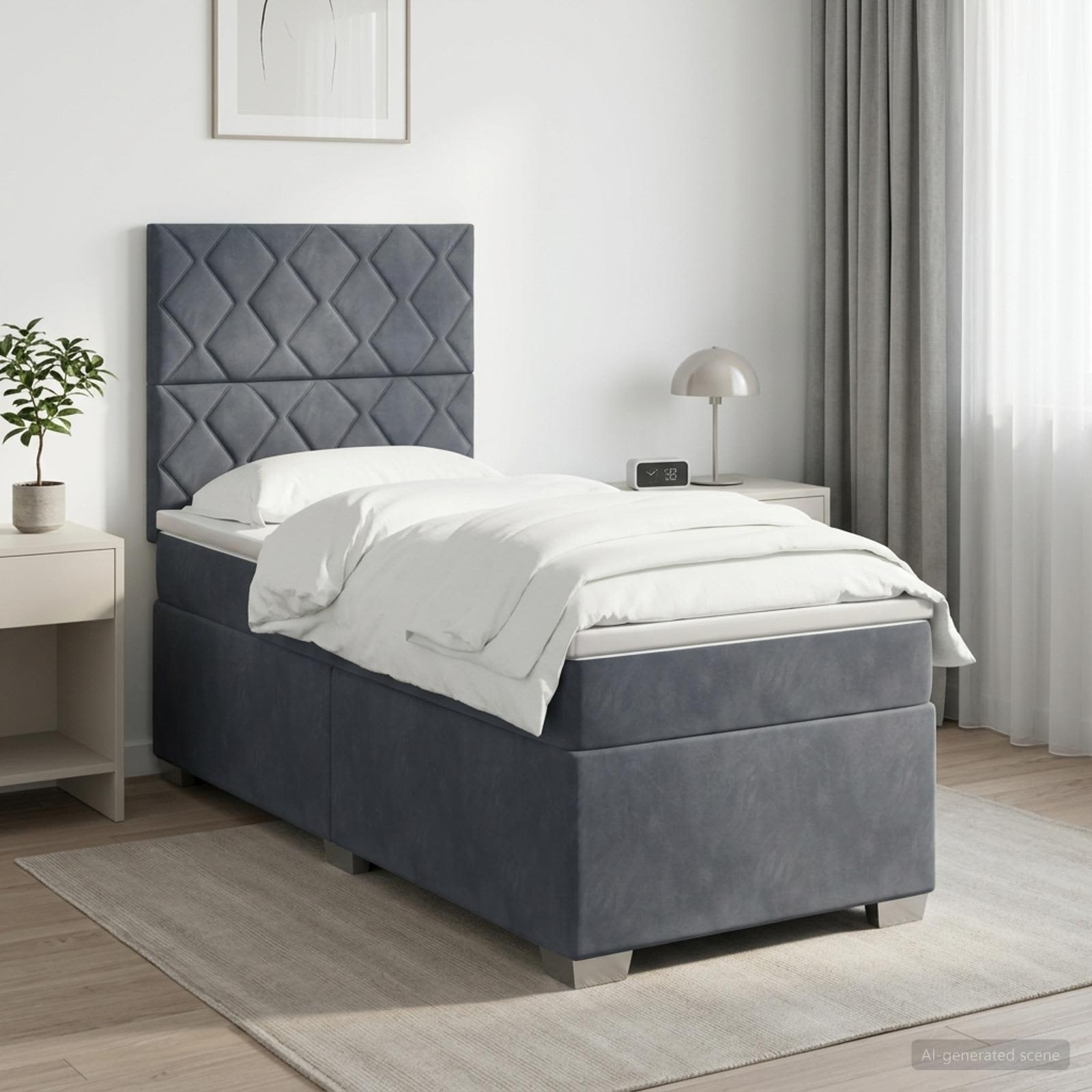 Lit boxspring avec matelas Gris foncé 100 x 200 cm Velours