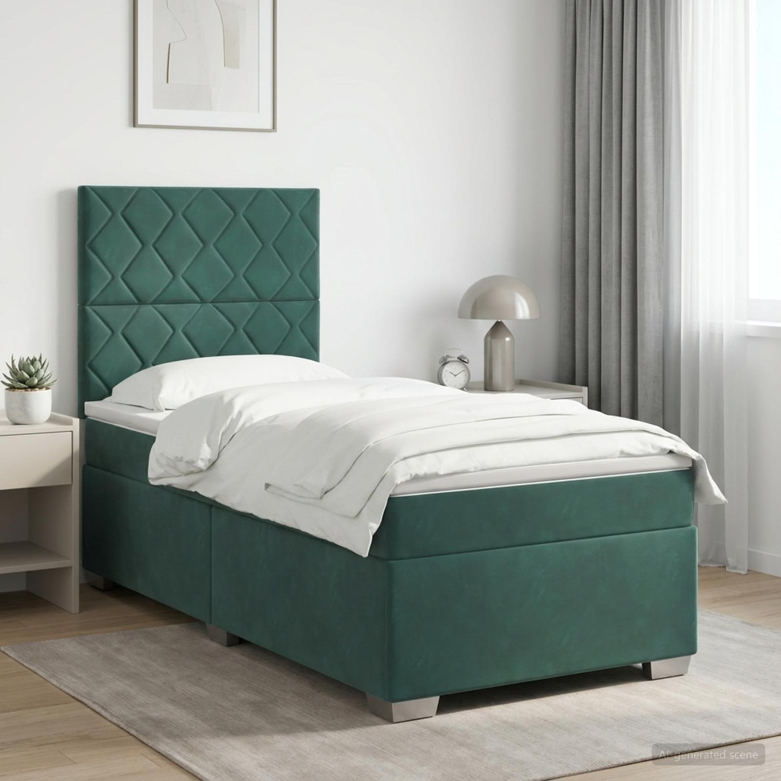 Lit boxspring avec matelas Vert foncé 100 x 200 cm Velours