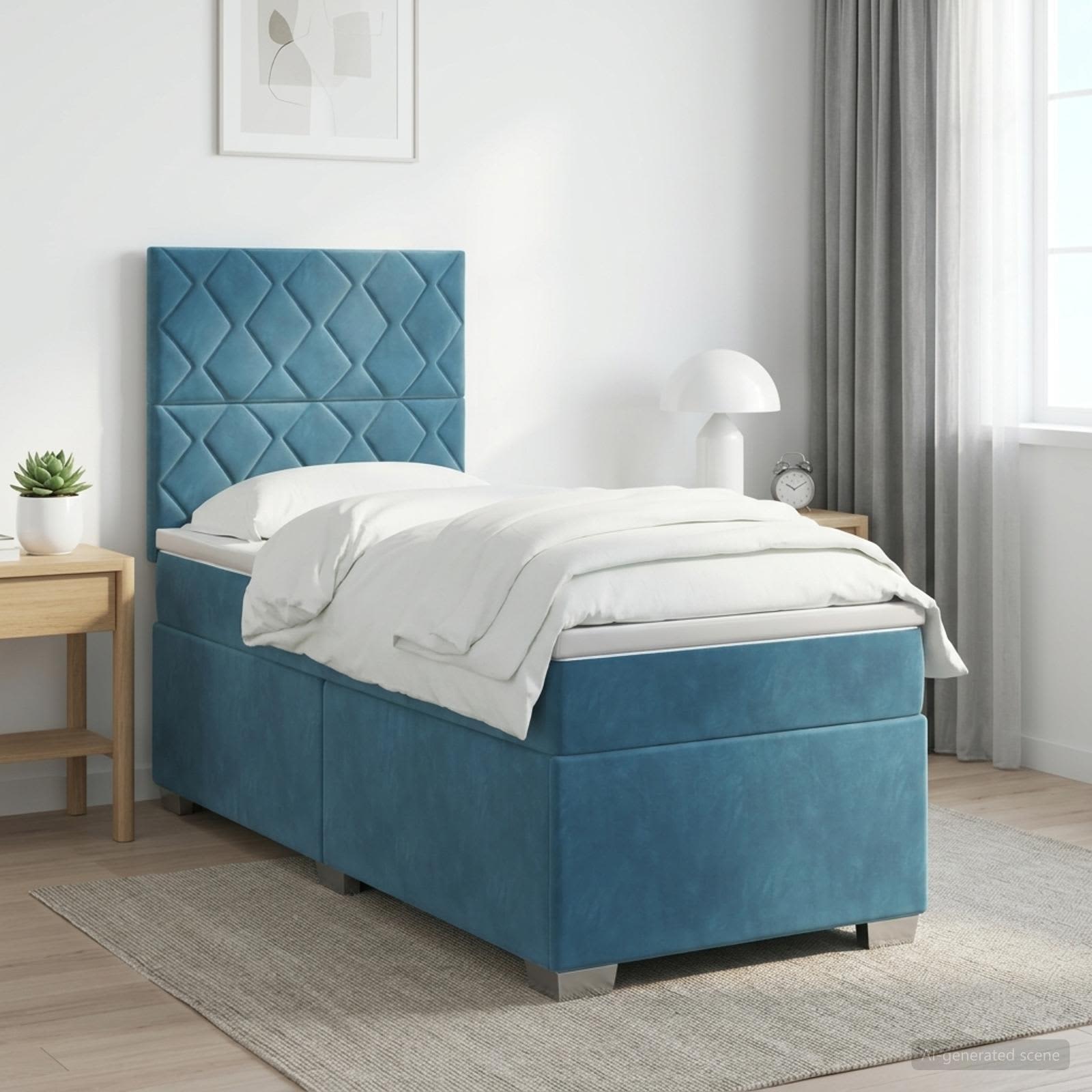 Lit boxspring avec matelas Bleu 90 x 190 cm Velours