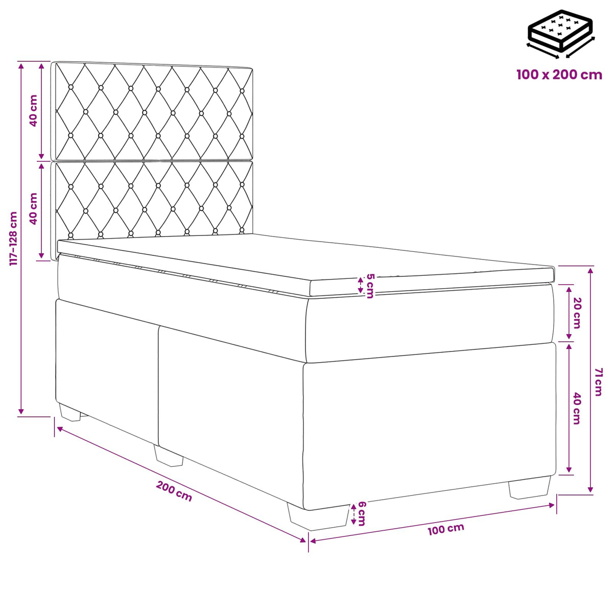Lit boxspring avec matelas Vert foncé 100 x 200 cm Velours - XIOS