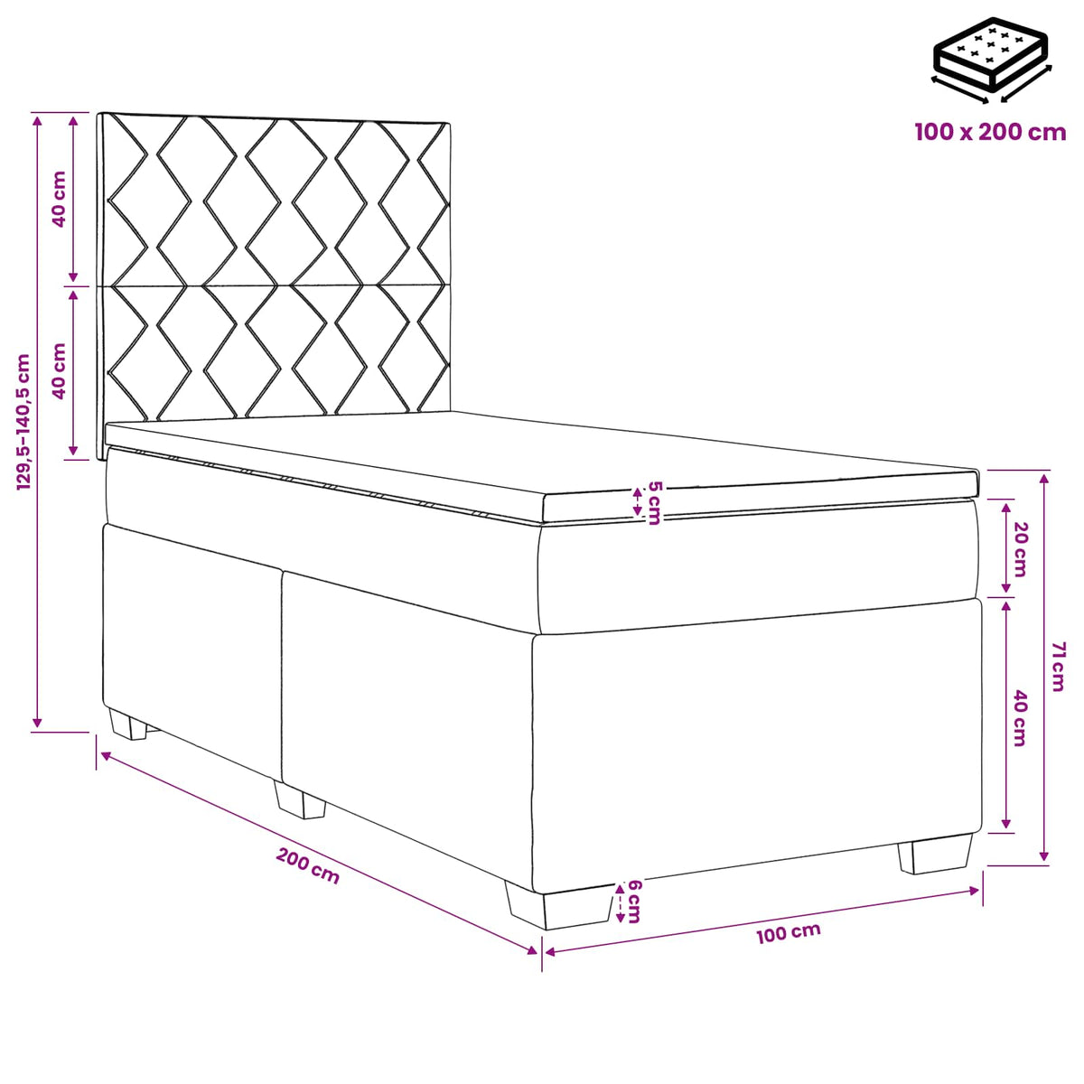 Lit boxspring avec matelas Bleu 100 x 200 cm Velours
