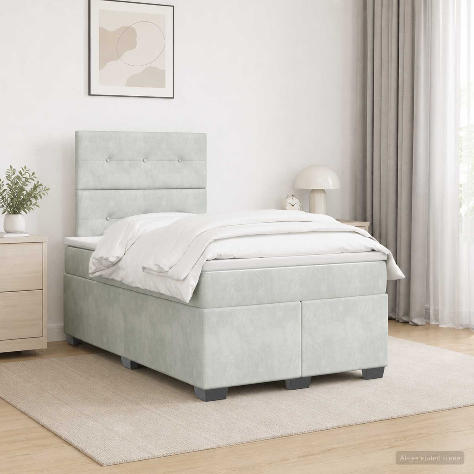Lit boxspring avec matelas Gris clair 120 x 190 cm Velours