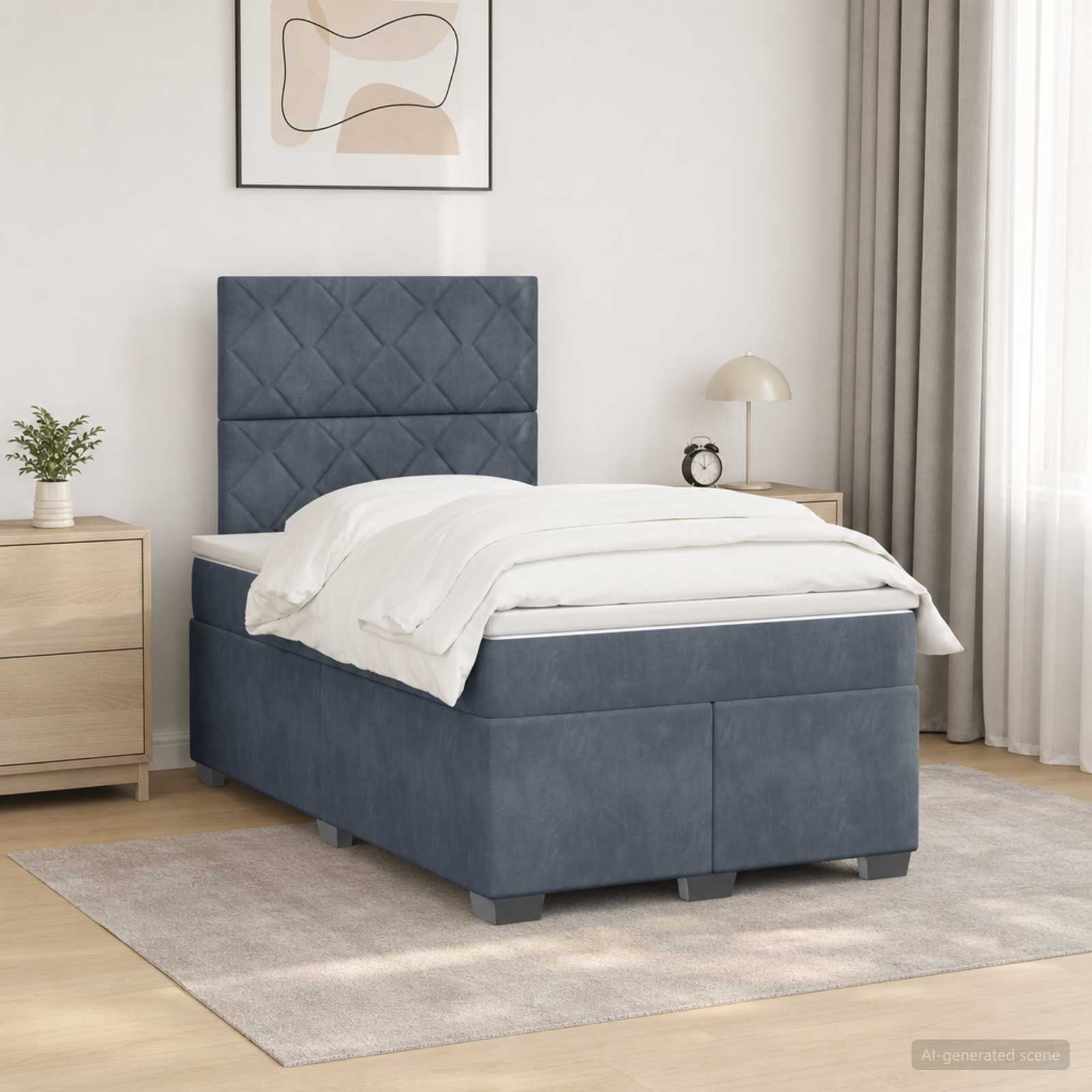 Lit boxspring avec matelas Gris foncé 120 x 190 cm Velours
