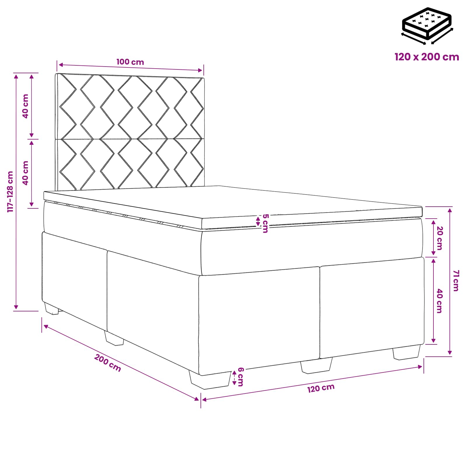Lit boxspring avec matelas Vert foncé 120 x 200 cm Velours