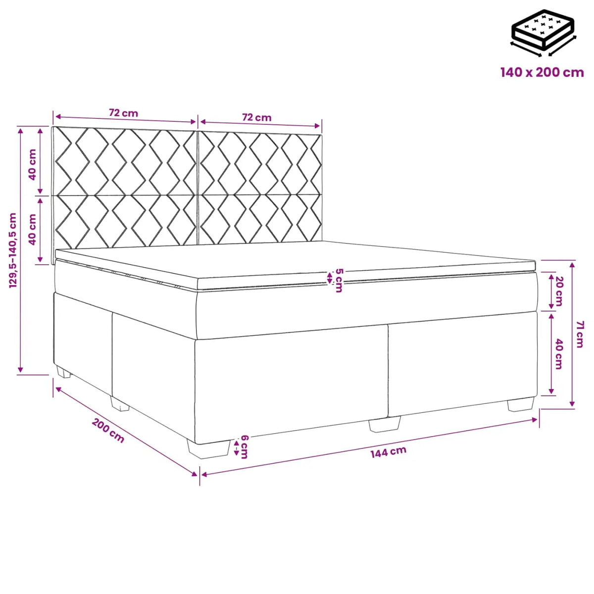 Lit boxspring avec matelas Vert foncé 140 x 200 cm Velours - XIOS