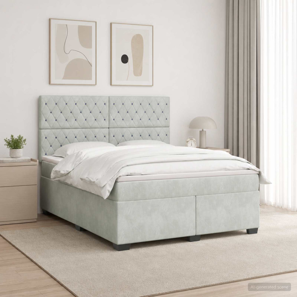 Lit boxspring avec matelas Gris clair 140 x 200 cm Velours