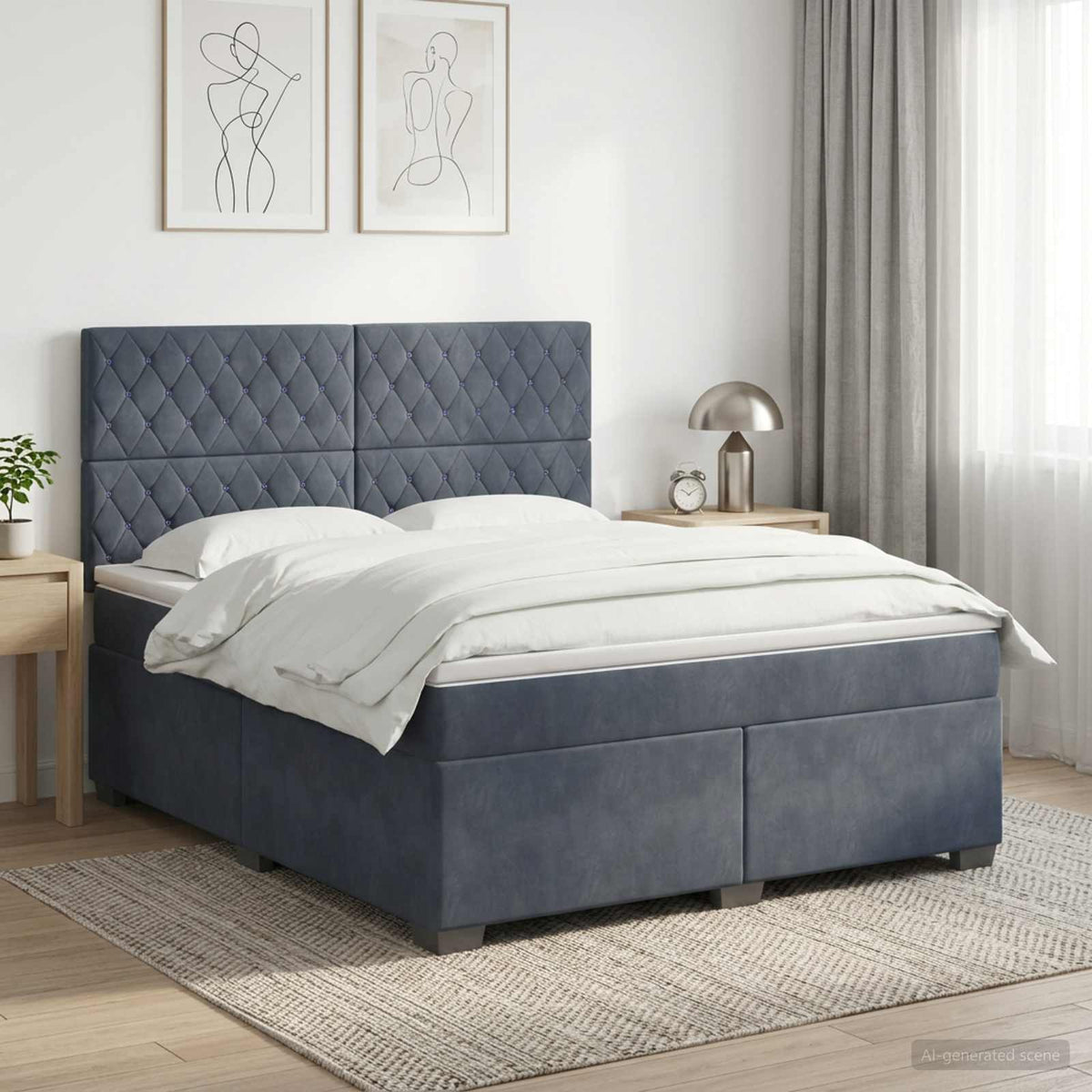Lit boxspring avec matelas Gris foncé 140 x 190 cm Velours