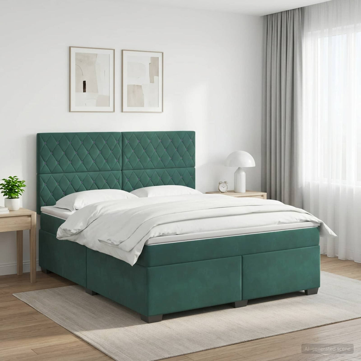 Lit boxspring avec matelas Vert foncé 140 x 190 cm Velours