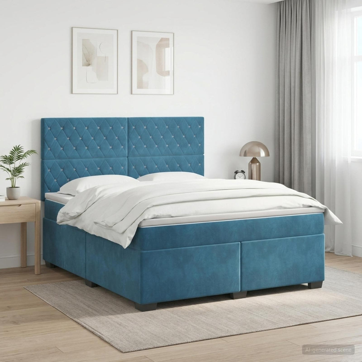 Lit boxspring avec matelas Bleu 140 x 190 cm Velours