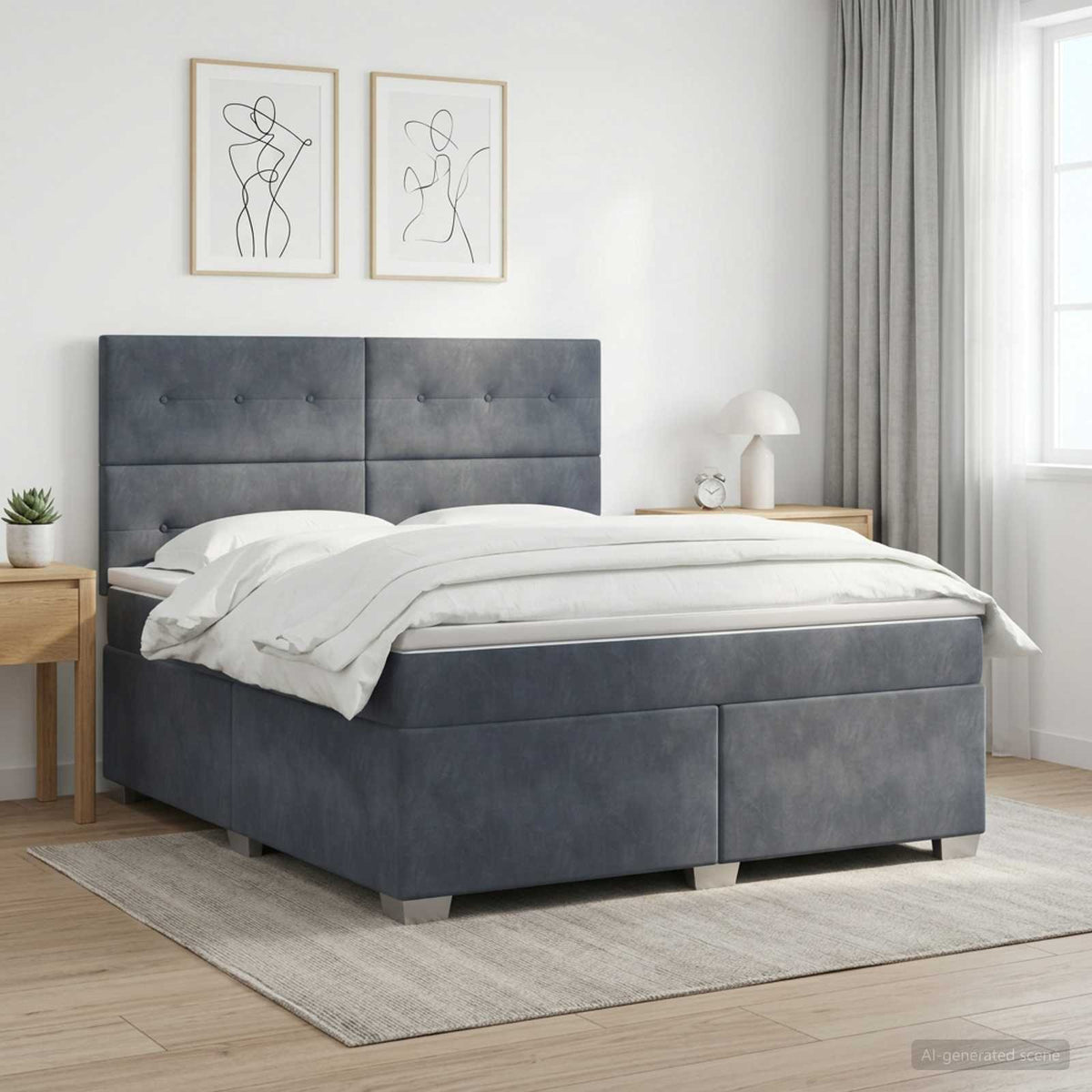 Lit boxspring avec matelas Gris foncé 140 x 190 cm Velours