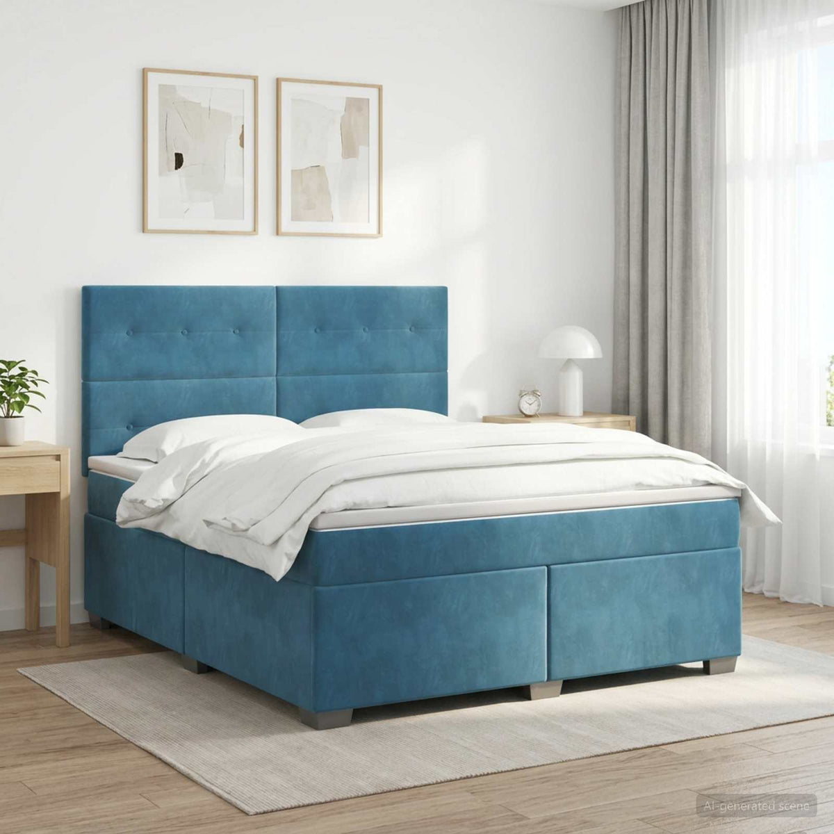 Lit boxspring avec matelas Bleu 140 x 190 cm Velours
