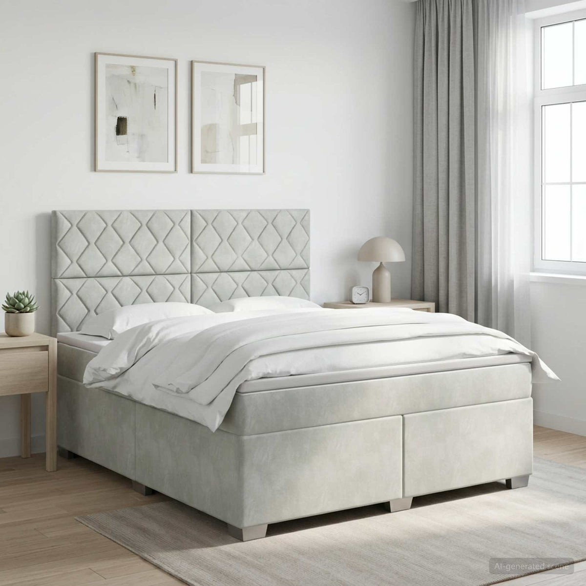 Lit boxspring avec matelas Gris clair 140 x 190 cm Velours