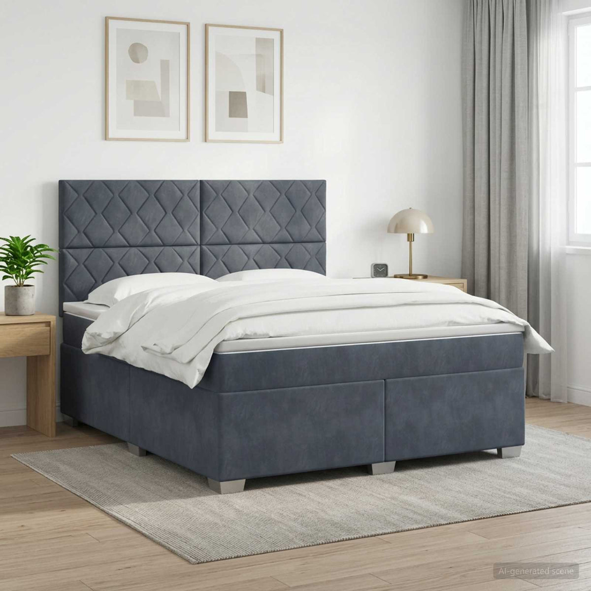 Lit boxspring avec matelas Gris foncé 140 x 190 cm Velours