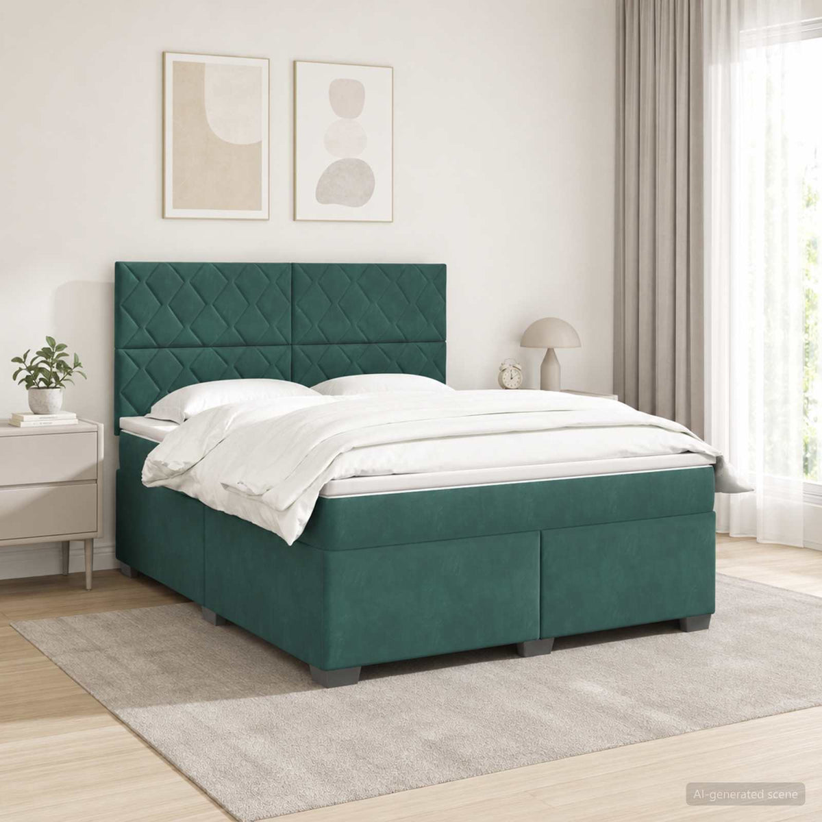 Lit boxspring avec matelas Vert foncé 140 x 190 cm Velours