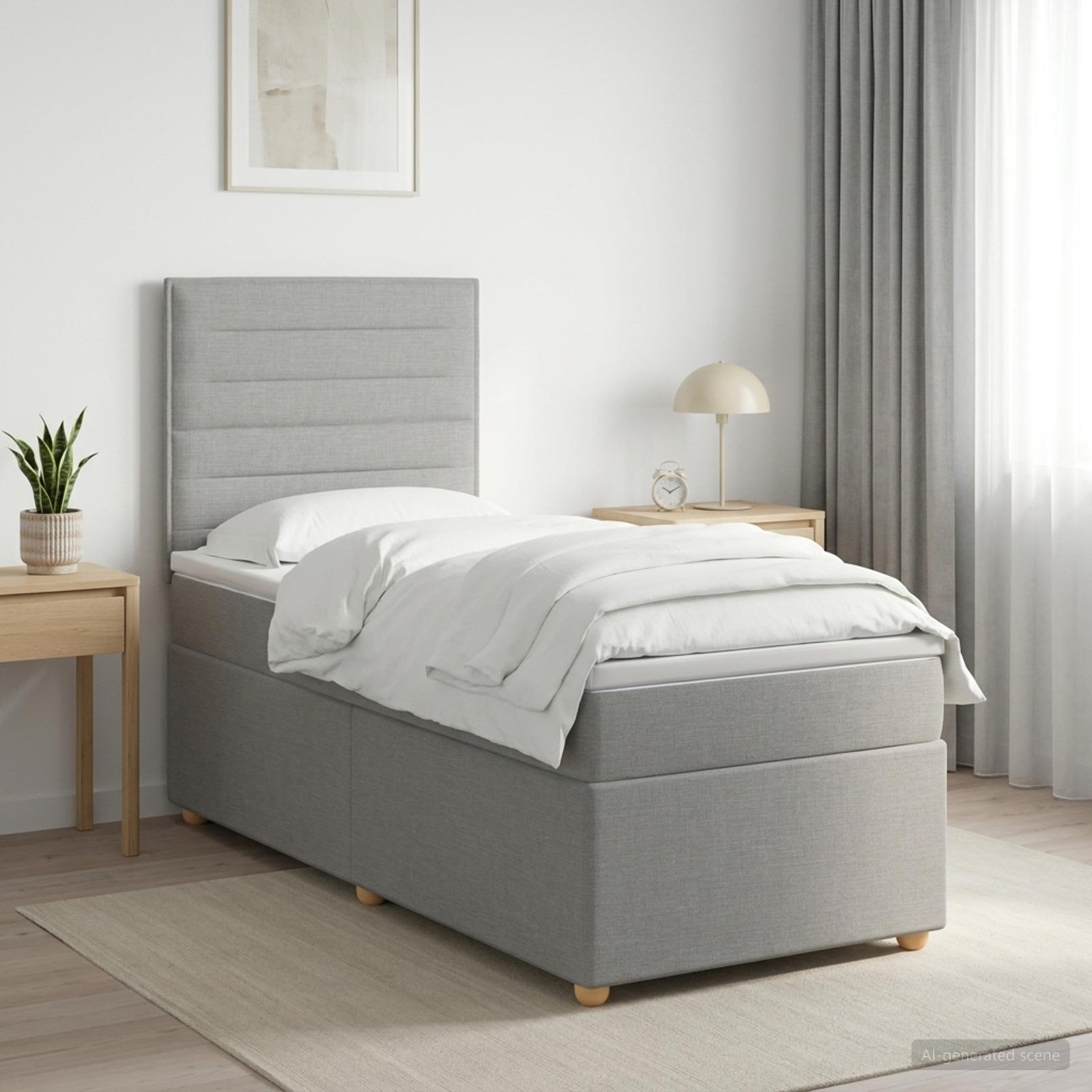 Lit boxspring avec matelas Gris clair 100 x 200 cm Tissu