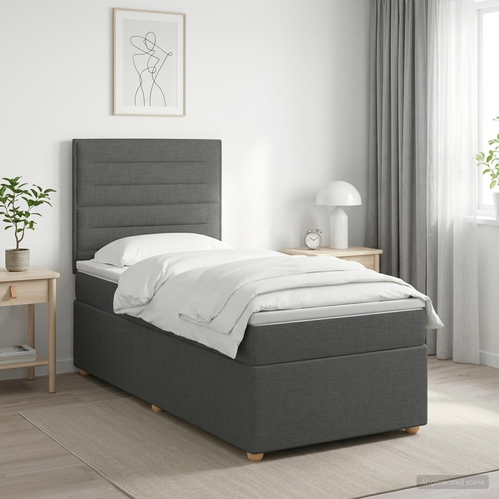 Lit boxspring avec matelas Gris foncé 80 x 200 cm Tissu