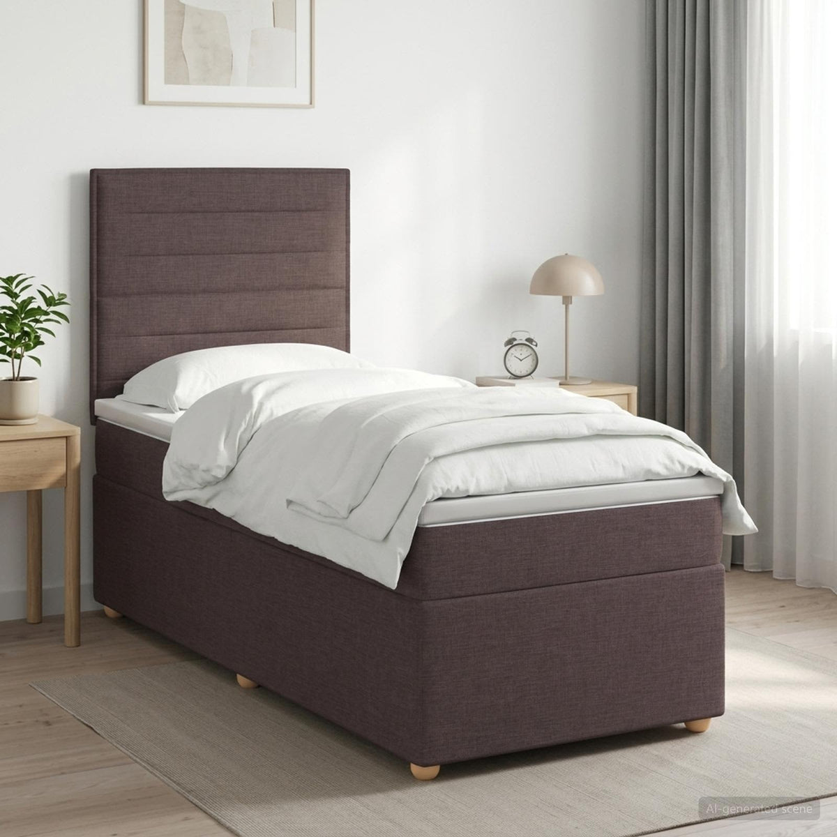 Lit boxspring avec matelas Marron foncé 80 x 200 cm Tissu
