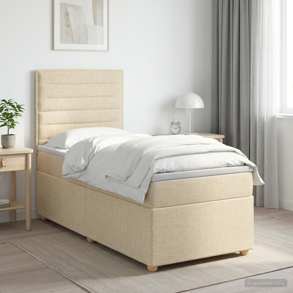 Lit boxspring avec matelas Crème 80 x 200 cm Tissu