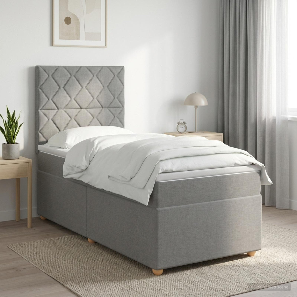 Lit boxspring avec matelas Gris clair Simple Tissu
