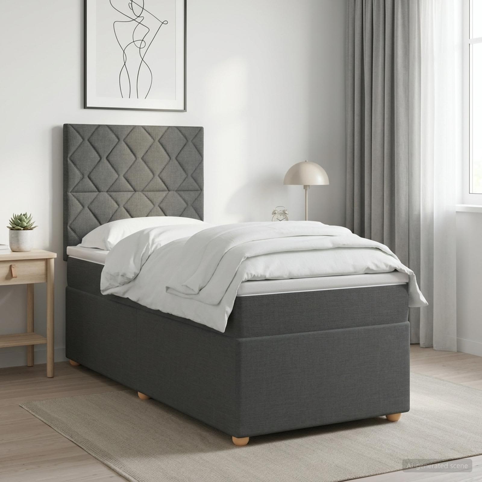 Lit boxspring avec matelas Gris foncé 90 x 200 cm Tissu - XIOS