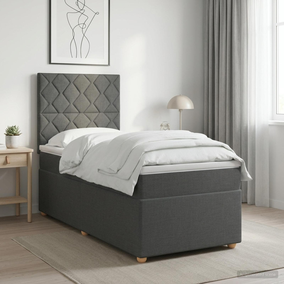 Lit boxspring avec matelas Gris foncé 90 x 200 cm Tissu